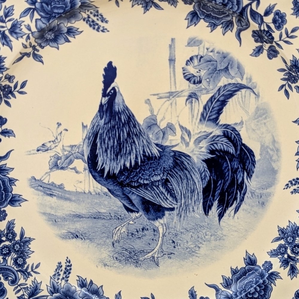 Vintage White & Blue Rooster Farmyard Transferware William James  Dinner Plate - Picture 4 of 8